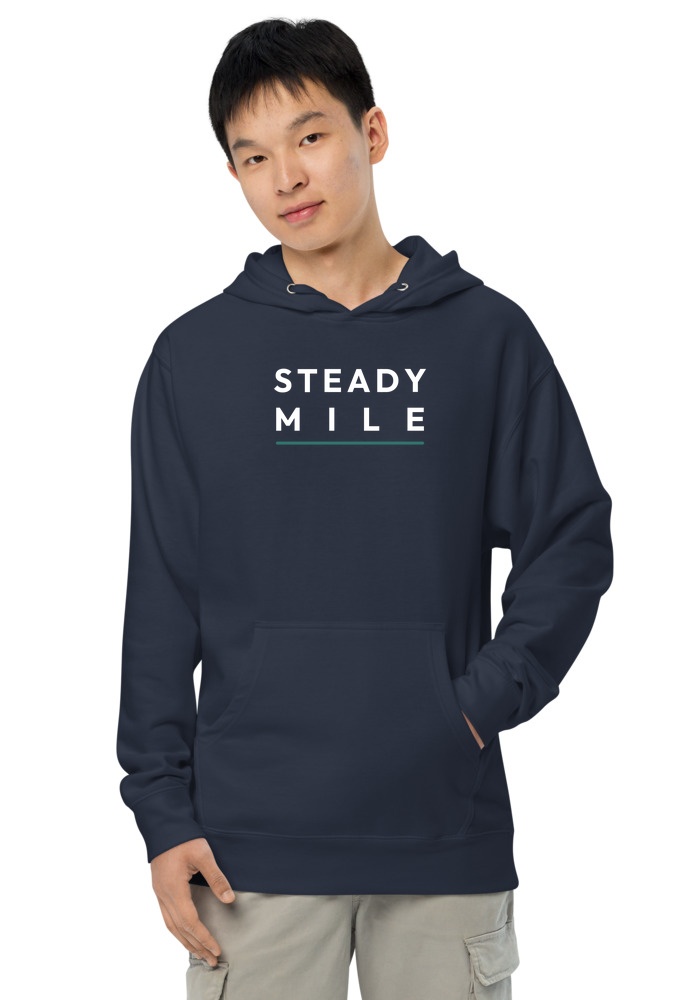 Midweight Walk Hoodie in Navy, Pathmark on the chest